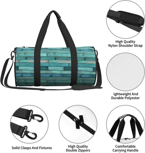 Vista 4 de Large Duffle Bag for Travel - Retro Cyan Wood Grain Print Gym Bag for Women Men, Travel Foldable Bags for Women Men with Zippered Multiple Pockets