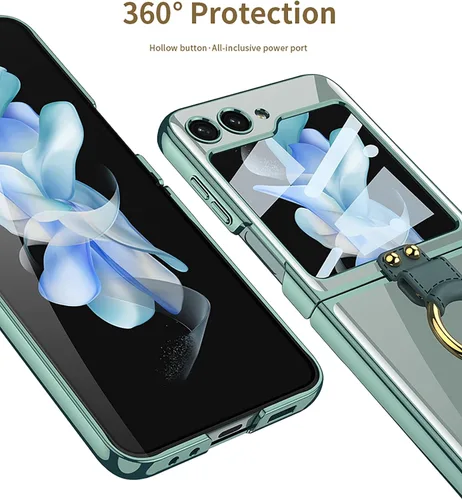 Vista 6 de SHIEID Z Flip 5 - Funda con soporte de anillo, borde galvanizado para Galaxy Z Flip 5, funda protectora delgada con protector de pantalla integrado