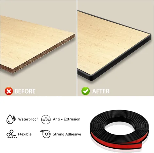 Vista 2 de Bandas de borde en forma de U, borde de goma autoadhesivo de 16.4 pies, ajuste de borde de 0.433-0.472 in, protector flexible de bordes de muebles