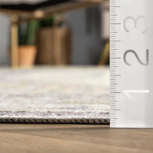 Vista 2 de nuLOOM Glenda - Alfombra ultrafina lavable a máquina, diseño de medallón desteñido, 5 x 8 pies, color gris claro