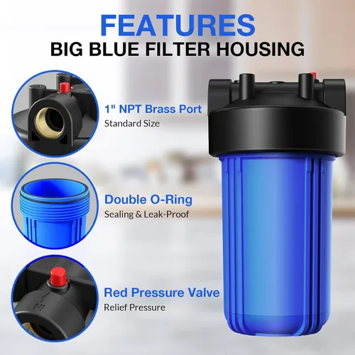 Vista 3 de SimPure Carcasa de filtro de agua para toda la casa (2 juegos) y filtro de agua de sedimentos de 5 micrones de 10 x 4.5 pulgadas (paquete de 4)