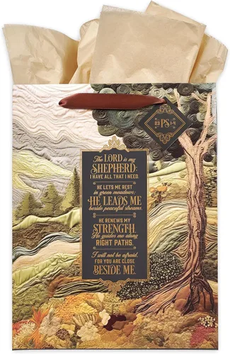 Vista 22 de Christian Art Gifts Bolsa de regalo grande de las Escrituras de Paisaje con tarjeta de felicitación y juego de papel de seda para niños: cada
