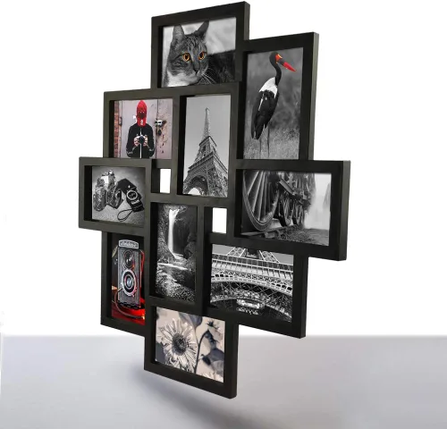 Vista 3 de Marco de fotos negro de 10 aperturas de 4 x 6 pulgadas para colgar en la pared para múltiples marcos de fotos de 4 x 6 pulgadas