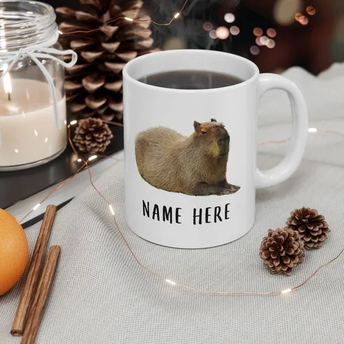 Vista 8 de Funny Capybara - Taza de café con nombre personalizado de Navidad 2025, color blanco, 11 onzas