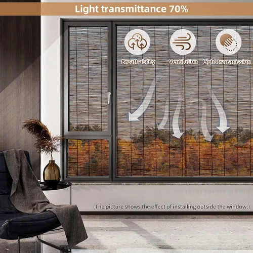 Vista 2 de Persianas de bambú para ventanas, persianas de bambú para patio, aislamiento térmico, privacidad UV, persianas enrollables de bambú para ventanas