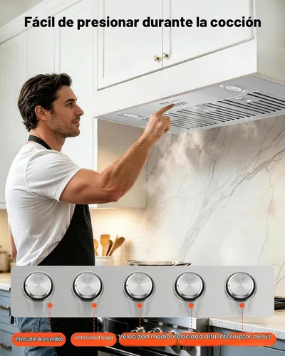 Vista 6 de VEVOR Campana de Ventilación Integrada, 800CFM 3-Velocidades, Campana de Cocina de Acero Inoxidable de 36 Pulgadas con Control de Botón de Impulso