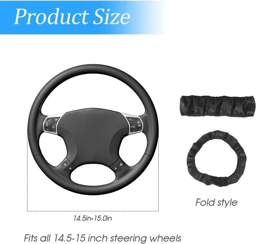 Vista 2 de Funda para volante de automóvil de 15 pulgadas, de fibra de carbono, elástica, elástica, antideslizante, transpirable, protector de volante