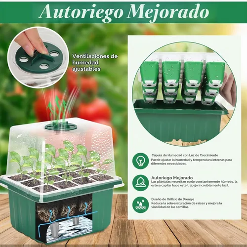 Vista 3 de Mckanti Juego de 4 bandejas de inicio de semillas de riego automático con luz de crecimiento, kit de germinación de semillas reutilizables