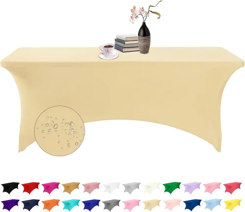Vista 50 de Paquete de 2 fundas de mesa de elastano impermeables para mesas rectangulares, 6 pies, negras, elásticas, resistentes a manchas, para todas