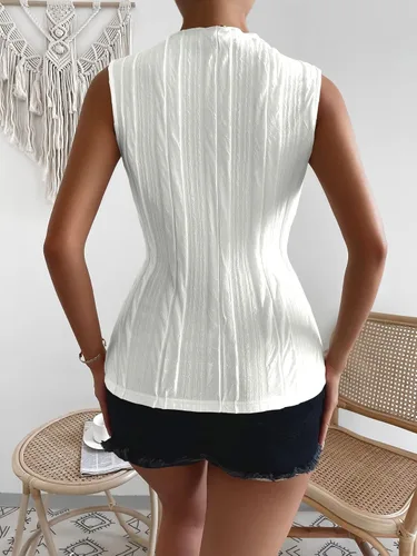 Vista 3 de Verdusa Camiseta sin mangas con cuello alto falso y textura para mujer