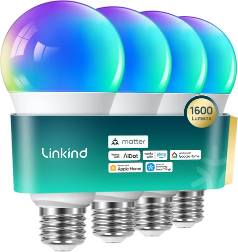 Vista 10 de Linkind Matter - Bombilla inteligente que funciona con Alexa/Apple Home/Google Home, bombillas que cambian de color, sincronización de música