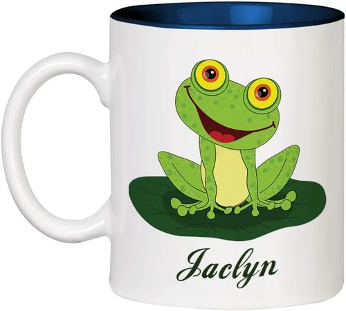 Vista 8 de Texto personalizado personalizado Happy Frog Taza de café de color interior de cerámica Negro