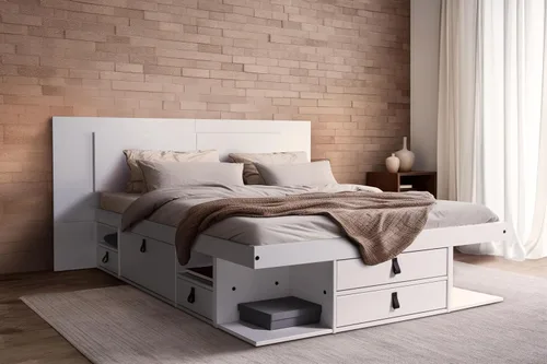 Vista 13 de Memomad Bali Set: Plataforma de almacenamiento con cajones + Cabecera con estantería (Tamaño individual, madera color marrón caramelo)