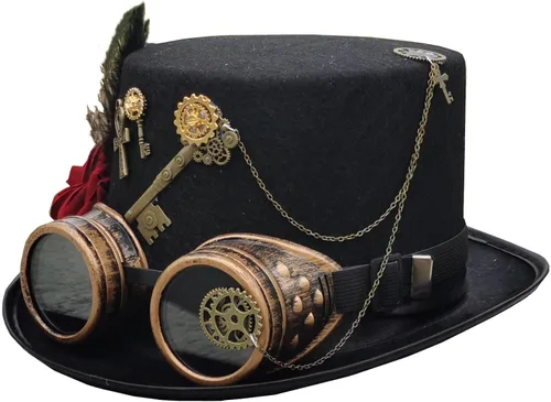 Vista 3 de Sombreros unisex Steampunk con gafas góticas punk de Halloween