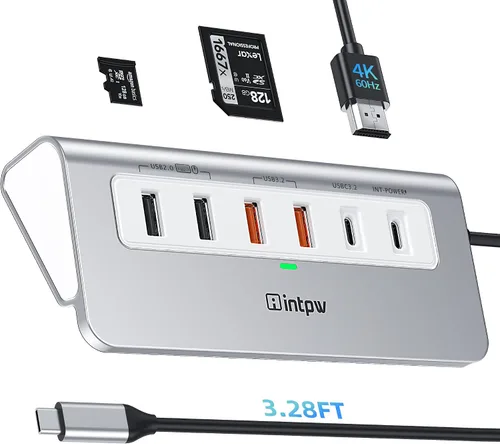 Vista 10 de P9 USB C Hub, INTPW 9-en-1 Adaptador USB Multipuerto con HDMI 4K, PD 100W, USB-C y 2 USB A 3.0 5Gbps, 2 USB A 2.0, Lector de Tarjetas SD/TF, Hub USB