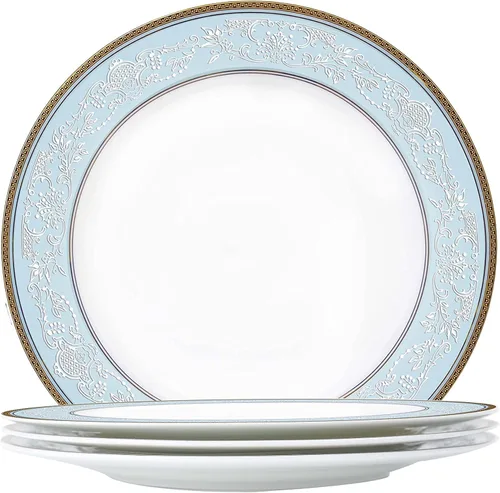 Vista 8 de Juego de platos de ensalada de porcelana fina, 4 piezas, patrón clásico de relieve, bordes dorados, de alto grado, platos de postre de 8 pulgadas