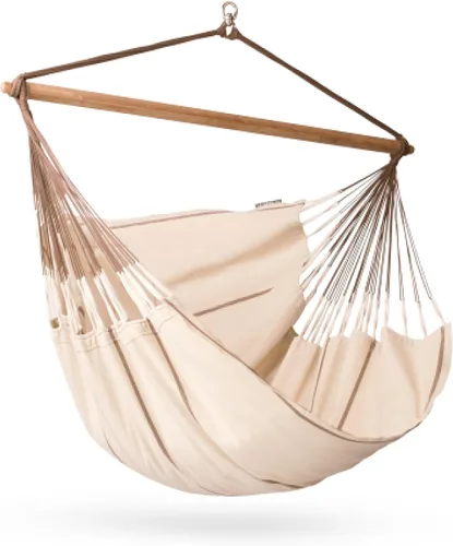 Vista 18 de LA SIESTA® - Silla Hamaca Grande y Cómoda de Algodón Habana & CasaMount - Silla Colgante con Kit de Suspensión para Paredes, Techos y Vigas Café