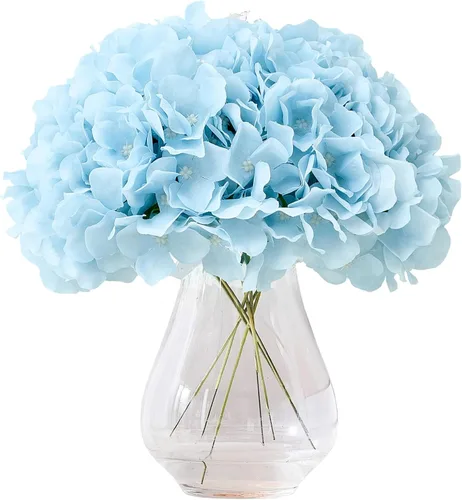 Vista 16 de Flores de hortensias artificiales rosa polvoriento, 10 cabezas de flores de seda de hortensia falsas para centros de mesa de boda, ramos de 10