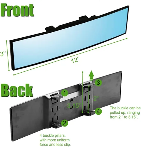 Vista 2 de Espejo retrovisor para auto de vidrio HD de 12 pulgadas, antirreflejos, con clip, panorámico, de gran angular, espejo retrovisor interior universal