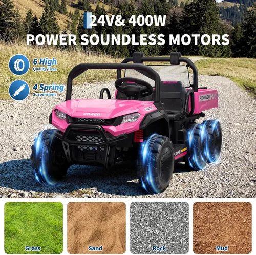 Vista 6 de Camión volquete eléctrico de 24 V 4WD para niños, 2 plazas con control remoto parental, 3 velocidades, auto de juguete todoterreno todoterreno