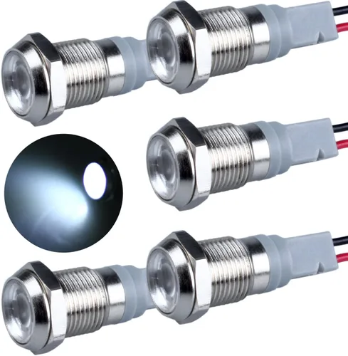 Vista 12 de 5 piezas de luz indicadora LED de 12V-24V de 6mm con orificio de montaje de 1/4" de 20mA, lámpara de señal de metal impermeable IP67 con ahorro