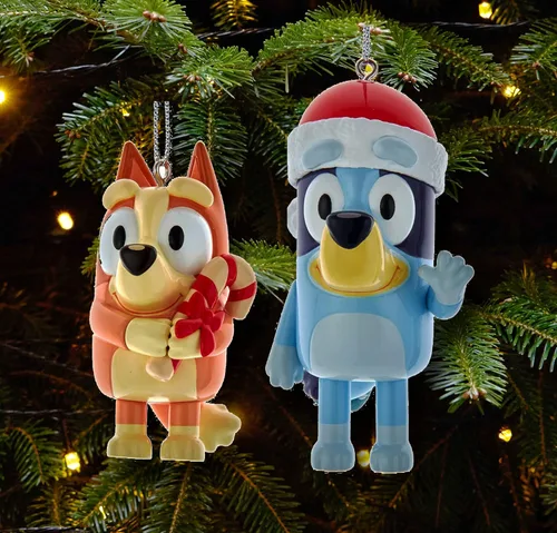 Vista 2 de Adornos Bluey and Bingo – Decoración para árbol de Navidad – Producto oficial – 2 surtidos