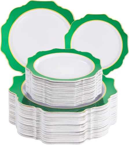 Vista 11 de WDF 100 piezas de platos de plástico azul - Platos desechables azul claro - Platos de plástico con borde festoneado resistente