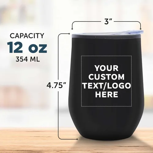 Vista 5 de DISCOUNT PROMOS Vasos de vino personalizados sin tallo de 12 onzas, juego de 6/12/24, paquete a granel personalizado, aislados, perfectos para vino