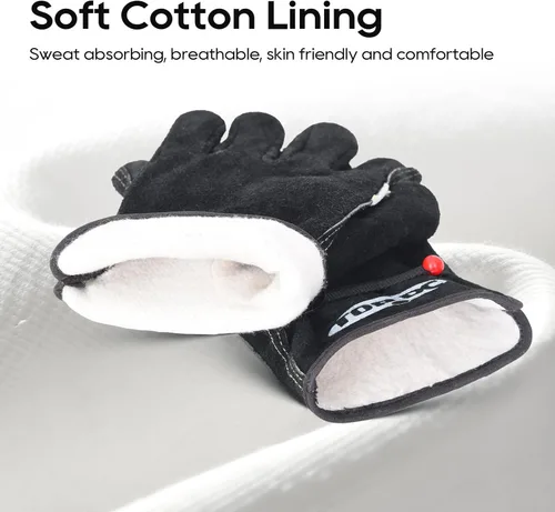 Vista 3 de TOPDC Guantes de trabajo de cuero para hombres o mujeres, guantes de cuero de piel de vaca para jardinería, soldadura TIG/MIG, motosierra, granja