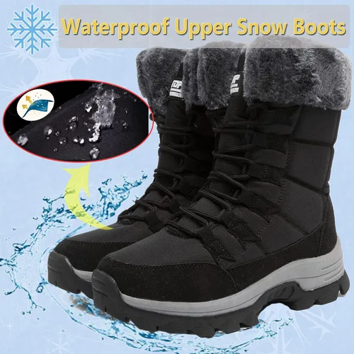 Vista 3 de Botas de nieve para mujer, botas de invierno para mujer, botas de invierno cálidas con forro de piel, botas de invierno para mujer, botas de nieve