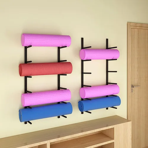 Vista 3 de Estante de almacenamiento para esterilla de yoga de 6 niveles, soporte de rodillo de espuma de hierro forjado para estudio de gimnasio en casa