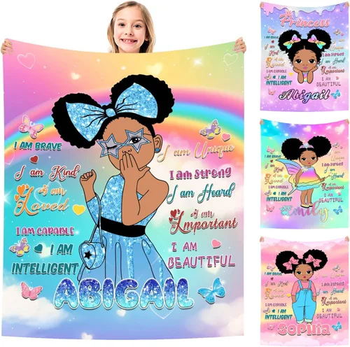 Vista 29 de MyPupSocks Manta Decorativa Personalizada con Nombre Personalizado Mantas para Niña Hija Nieta Manta Bonita (7 Tamaños)