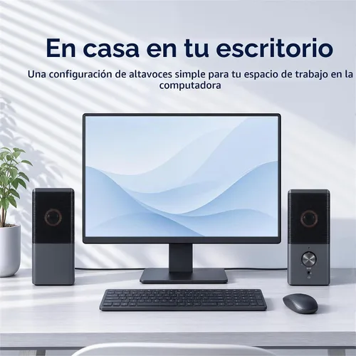 Vista 4 de ROSON Altavoz de computadora, altavoz de tamaño compacto con conector para auriculares, graves mejorados y control de volumen, altavoces multimedia