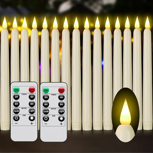 Vista 12 de Velas cónicas sin llama con control remoto y temporizador, candeleros LED que funcionan con baterías con llama 3D parpadeante, velas falsas