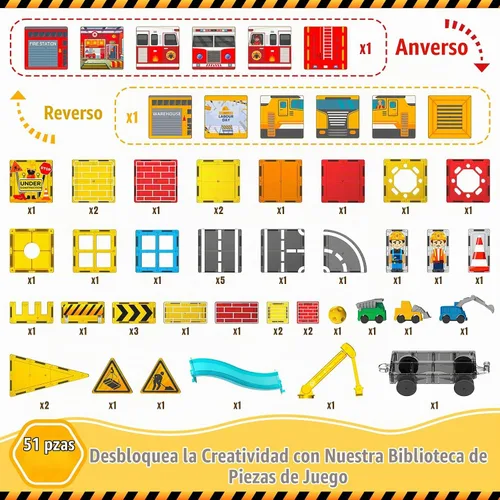 Vista 8 de Azulejos magnéticos para niños de 4 a 8 años, juguetes de construcción con Amarillo y rojo