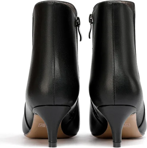 Vista 4 de WAYDERNS Botas cortas de cuero con cremallera mate para mujer, tacón bajo y tacón bajo con cremallera de 2 pulgadas