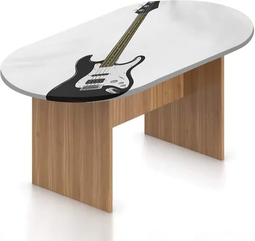 Vista 10 de Mantel ovalado ajustable de poliéster elástico para guitarra, instrumento dibujado a mano, tema de rock and roll, mantel ajustable con estampado
