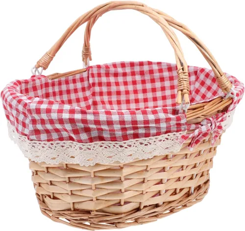 Vista 2 de HANABASS Cesta de picnic ovalada de mimbre tejida con asas dobles para recolección de huevos, dulces, compras, acampar al aire libre, almacenamiento