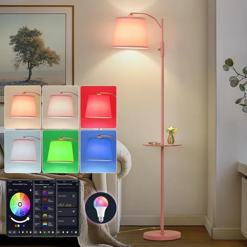 Vista 12 de AIDENOEY Smart Floor Lamp with Side Table Stepless Dimming, RGB Multi-Color Adjustable Swivel Head Voice Control with Alexa & Google Assistant