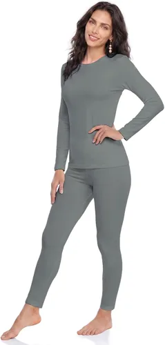 Vista 8 de WEERTI Ropa interior térmica para mujeres Long Johns con forro polar, capa base para mujeres para clima frío, conjunto de top y pantalón Negro