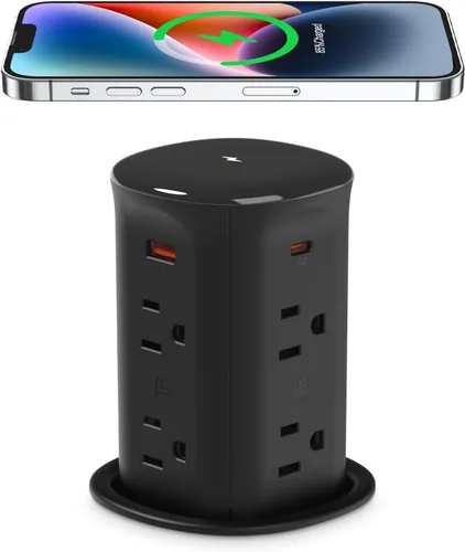 Vista 10 de ANNQUAN Receptáculo Emergente de Encimera de 3" con 4 Puertos USB Cargador Inalámbrico de 15W, Entrega de Energía Máxima de 20W Receptáculo Blanco