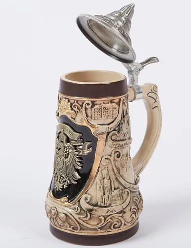 Vista 7 de Taza de jarra de cerveza alemana Oktoberfest bávara vikinga con tapa Petwer para hombres, padre amante de la cerveza, 0.9 litros
