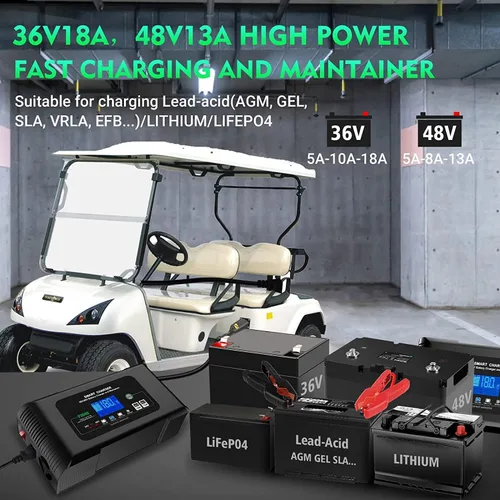 Vista 2 de 48v EZ-GO RXV TXT Cargador de batería para carrito de golf, cargador de batería inteligente AGM de plomo Lifepo4 de litio de 48V, cargador de goteo