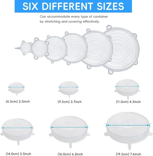Vista 4 de 6 tapas elásticas de silicona reutilizables para almacenamiento de alimentos en el refrigerador, cubierta de microondas de vidrio para alimentos