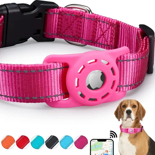 Vista 14 de Collar para perro, compatible con AirTag, collar de nailon para cachorros con soporte de silicona para perros pequeños, negro, XS: cuello de 8 a 12