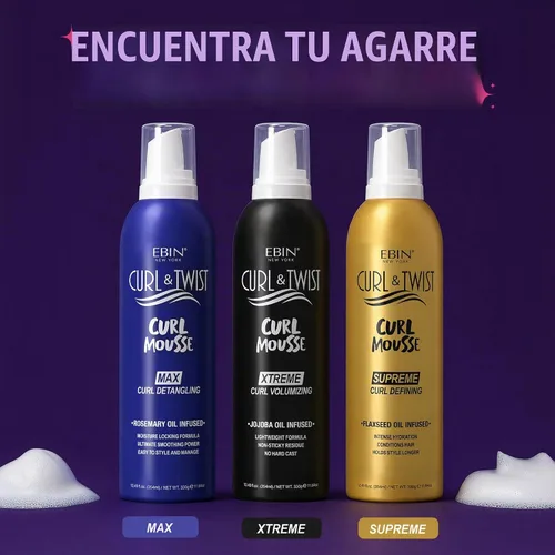 Vista 6 de EBIN NEW YORK Curl & Twist Xtreme - Mousse para rizos voluminizadores