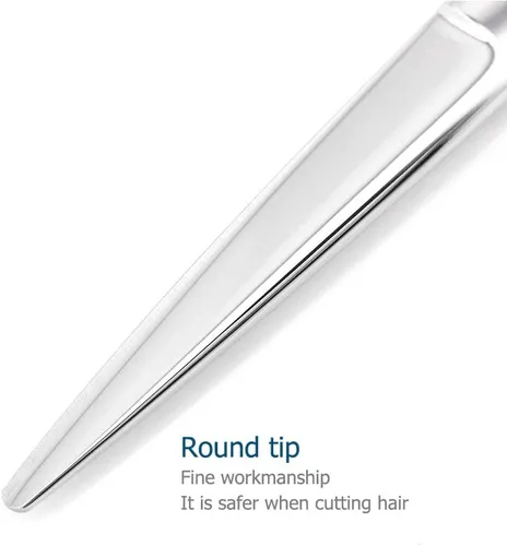 Vista 5 de Tijeras profesionales para el cabello de 5.5 pulgadas, tijeras de corte de pelo de peluquería 440C, tijeras de pelo con agujero ciego borde convexo