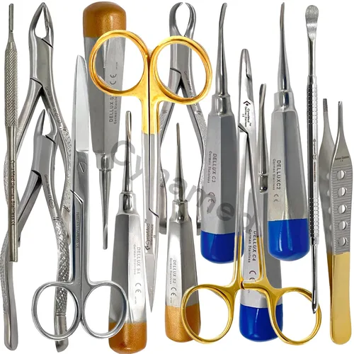Vista 2 de Juego de 25 instrumentos de extracción dental veterinaria alemán prémium