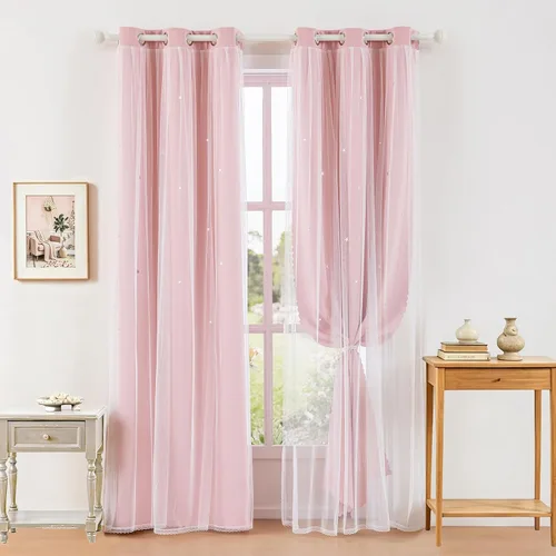 Vista 38 de indistar Cortinas opacas con recortes de estrellas para dormitorio de niña, cortinas de oscurecimiento para habitación de bebé, cortinas