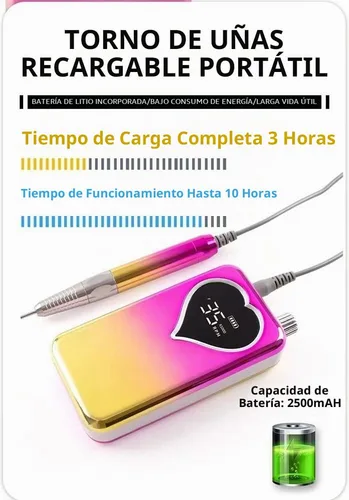 Vista 5 de Taladro de uñas de color degradado portátil recargable inalámbrico taladro de uñas 35000Rpm